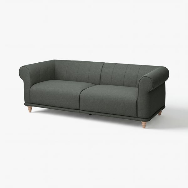 VISKAFORS green sofa: classic, deep seats, rounded arms, upholstered in cotton/polyester mix.
