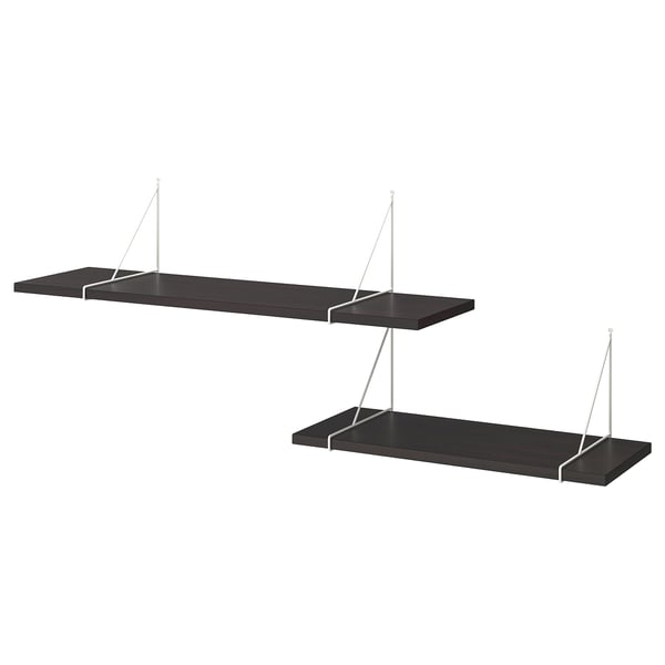 BERGSHULT / PERSHULT קומבינציית מידוף לקיר, חום-שחור/לבן, 120x30 ס"מ