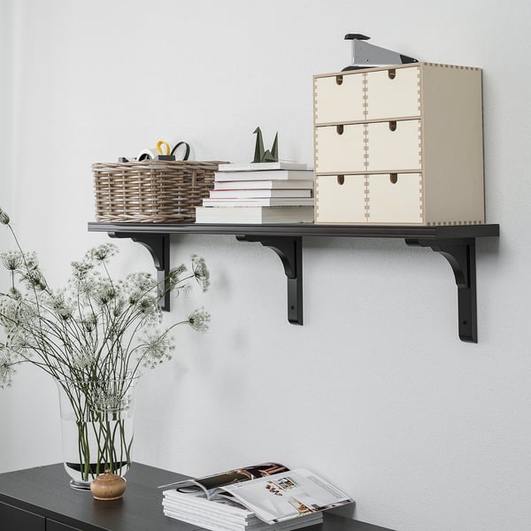 BERGSHULT / RAMSHULT מדף עם תומכים, חום-שחור, 120x20 ס"מ