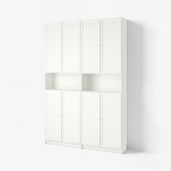 BILLY / OXBERG ארון ספרים עם יחידת הגבהה/דלתות, לבן, 160x30x237 ס"מ
