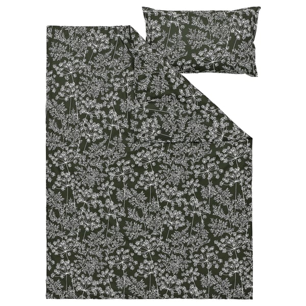 DAGGBJÖRNBÄR ציפה וציפית, ירוק כהה/דוגמה פרחונית, 150x200/50x70 ס"מ