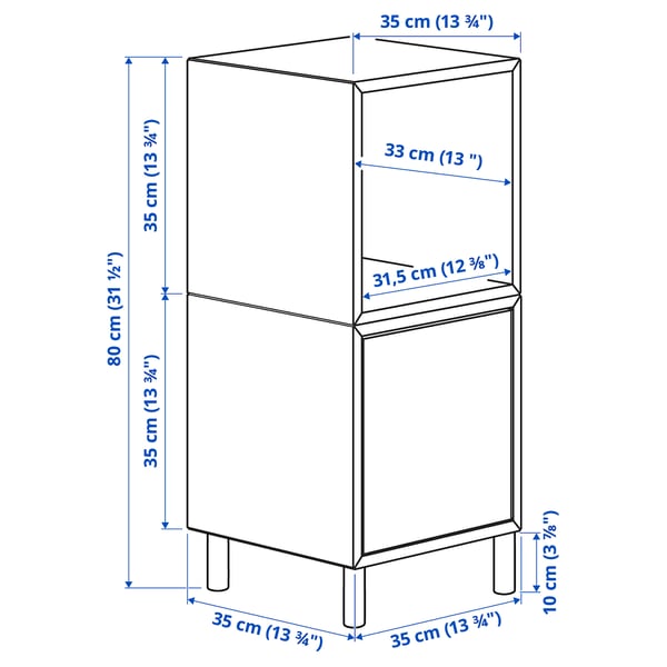 EKET קומבינצית ארון עם רגליים, לבן/גוון אלון מולבן, 35x35x80 ס"מ