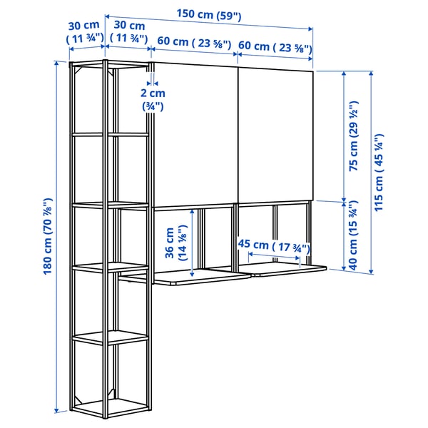ENHET מערכת אחסון, לבן, 150x45x180 ס"מ