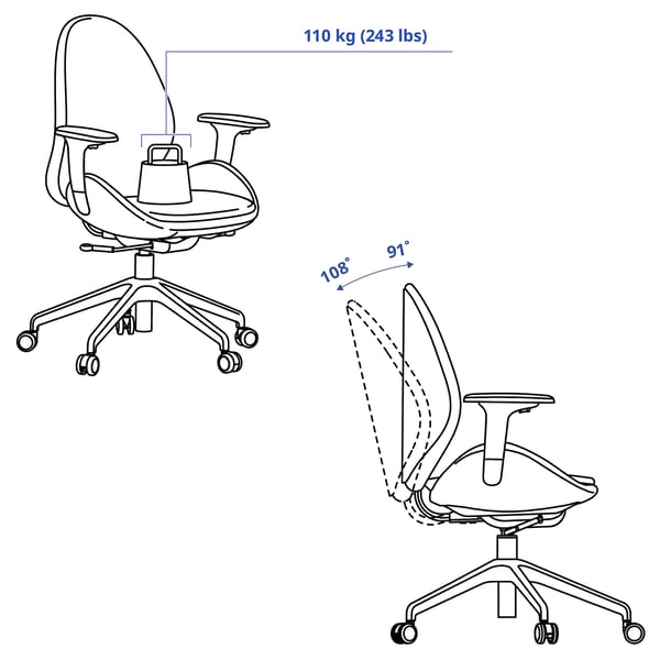 HATTEFJÄLL כיסא משרדי עם ידיות, Gunnared אפור/לבן