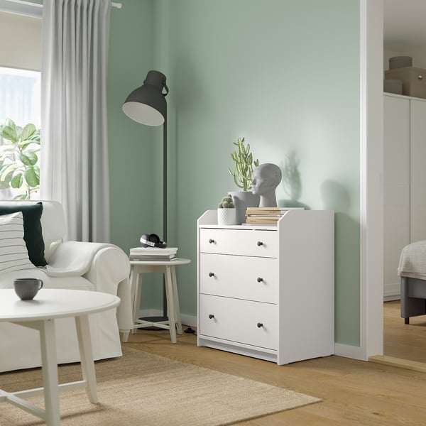 HAUGA שידת 3 מגירות, לבן, ‎70x46x84 ס"מ‏