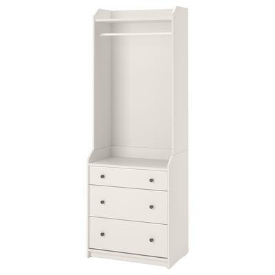 HAUGA ארון פתוח עם 3 מגירות, לבן, 70x199 ס"מ
