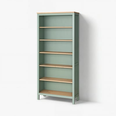 HEMNES ארון ספרים, אפור-ירוק/גוון חום בהיר, ‎90x197 ס"מ‏