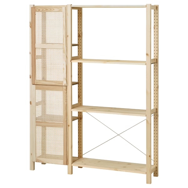 IVAR יחידת מדפים עם דלתות, אורן, 134x30x179 ס"מ