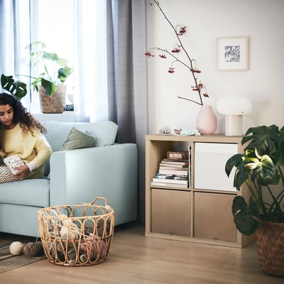KALLAX יחידת מדפים, גוון אלון מולבן, 77x77 ס"מ