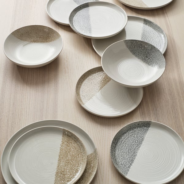 KRUSTISTEL צלחת, עם דוגמה/בז' בהיר, 25 ס"מ
