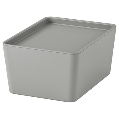 KUGGIS קופסה עם מכסה, אפור בהיר, ‎13x18x8 ס"מ‏