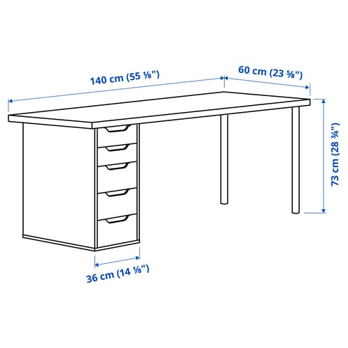 LAGKAPTEN / ALEX שולחן כתיבה, לבן/גוון אלון מולבן, 140x60 ס"מ