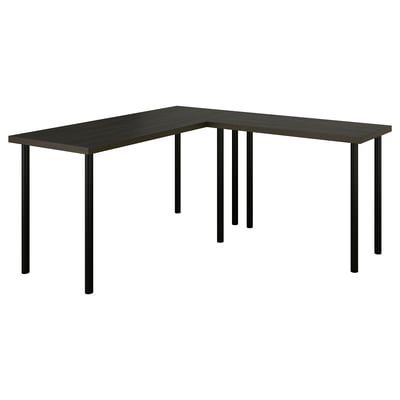 LAGKAPTEN / LINNMON שולחן כתיבה בצורת L, שחור-חום/שחור, 140x160 ס"מ