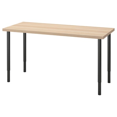 LAGKAPTEN / OLOV שולחן כתיבה, גוון אלון מולבן/שחור, ‎140x60 ס"מ‏