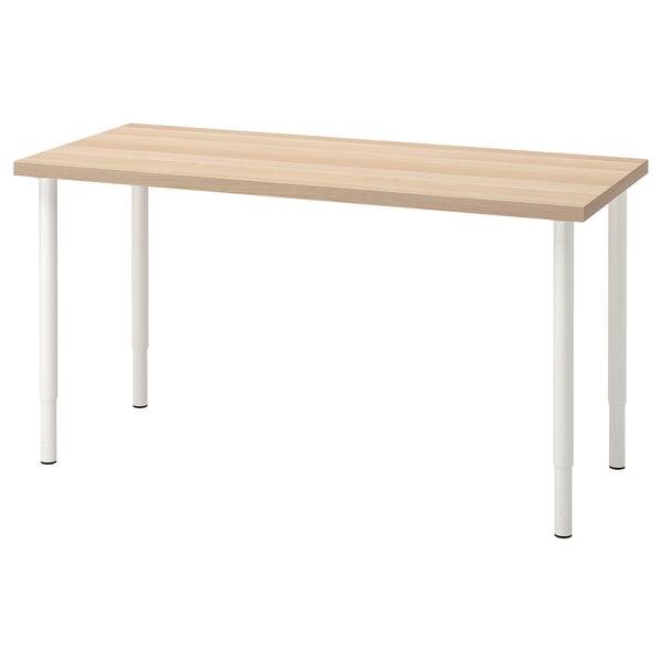 LAGKAPTEN / OLOV שולחן כתיבה, גוון אלון מולבן/לבן, 140x60 ס"מ