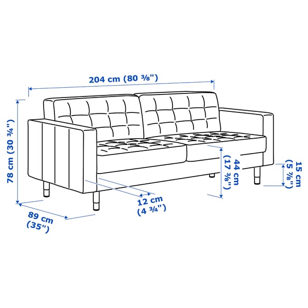LANDSKRONA ספה תלת-מושבית, Grann/Bomstad שחור/מטאלי