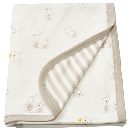 LEN שמיכה, לבן בז'/דוגמת ארנב דוגמת פסים, 80x100 ס"מ