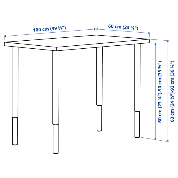 LINNMON / OLOV שולחן כתיבה, לבן/שחור, 100x60 ס"מ