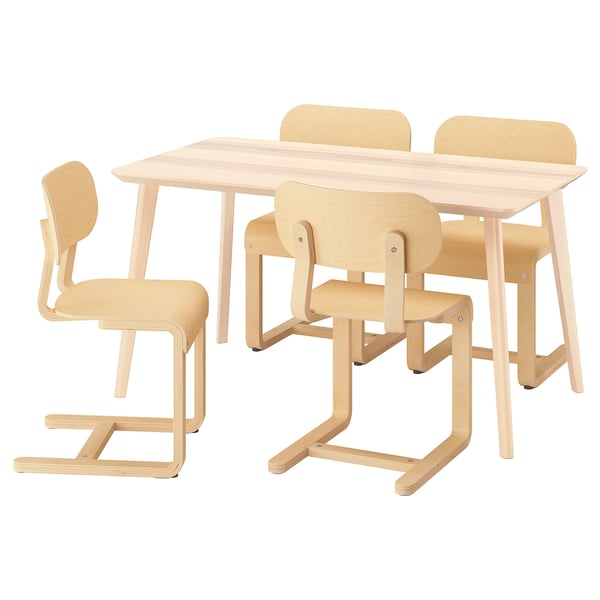 LISABO / LYCKAN שולחן+4 כיסאות, פורניר עץ מילה/פורניר ליבנה, 140x78 ס"מ