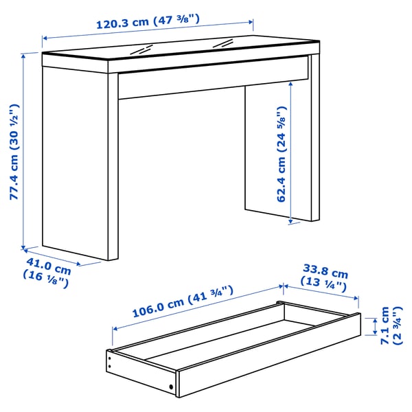 MALM שולחן איפור, אפור כהה, 120x41 ס"מ