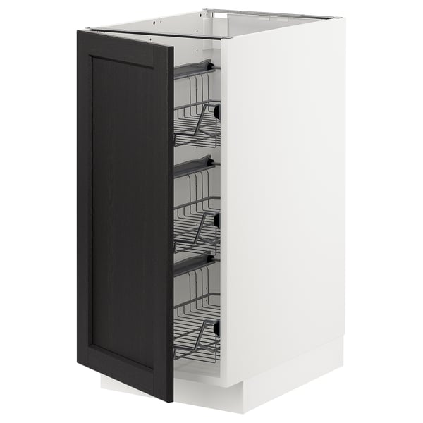 METOD ארון תחתון עם סלסילות רשת, לבן/Lerhyttan צבע שחור, 40x60 ס"מ