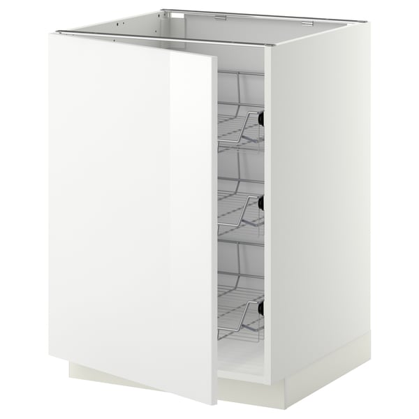 METOD ארון תחתון עם סלסילות רשת, לבן/Ringhult לבן, 60x60 ס"מ