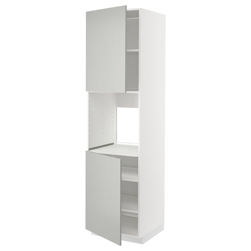 METOD ארון גבוה לתנור+2 דלתות/מדפים, לבן/Havstorp אפור בהיר, 60x60x220 ס"מ