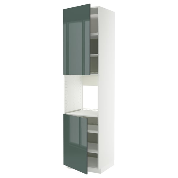 METOD ארון גבוה לתנור+2 דלתות/מדפים, לבן/Kallarp אפור כהה-ירוק מבריק, 60x60x240 ס"מ