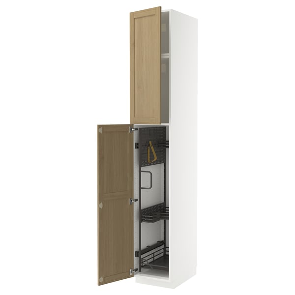 METOD ארון גבוה+יחידת מדפים פנימית, לבן/Forsbacka אלון, 40x60x240 ס"מ