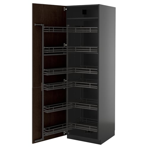 METOD ארון גבוה עם מזווה נשלף, שחור-אפור/Sinarp חום, 60x60x200 ס"מ