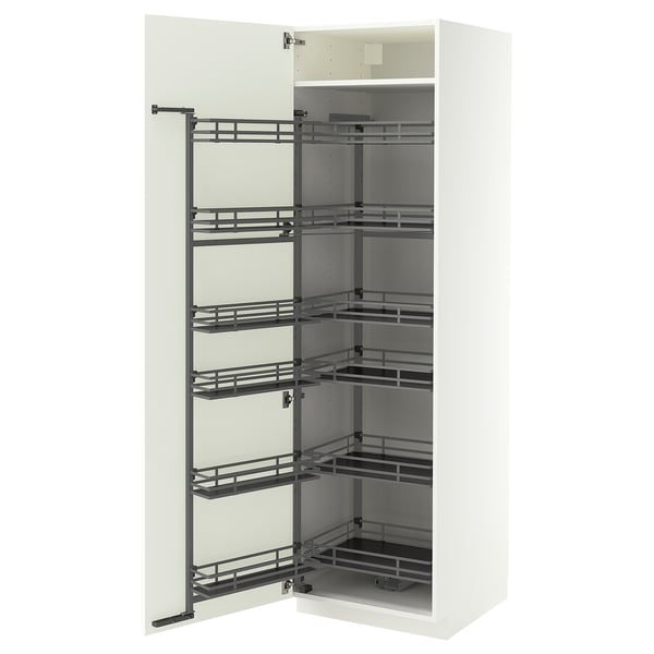 METOD ארון גבוה עם מזווה נשלף, לבן/Aspudden לבן מט, 60x60x200 ס"מ
