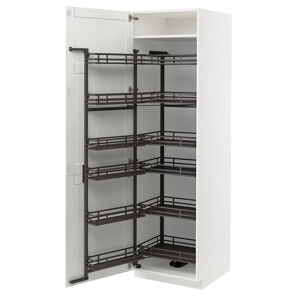 METOD ארון גבוה עם מזווה נשלף, לבן Enköping/לבן גוון עץ, 60x60x200 ס"מ