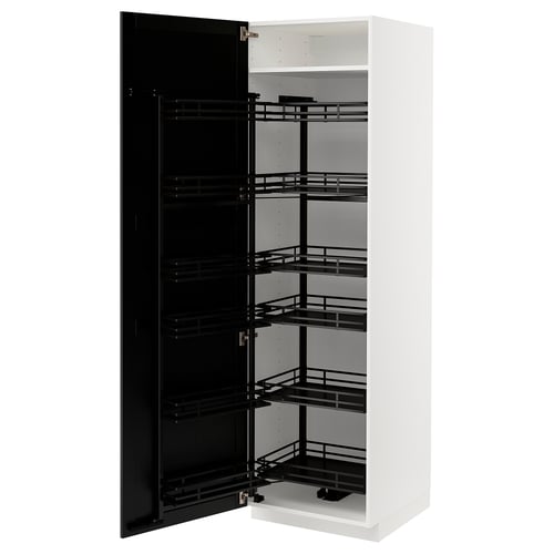 METOD ארון גבוה עם מזווה נשלף, לבן/Lerhyttan צבע שחור, 60x60x200 ס"מ