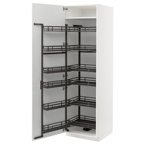 METOD ארון גבוה עם מזווה נשלף, לבן/Voxtorp מבריק/לבן, 60x60x200 ס"מ