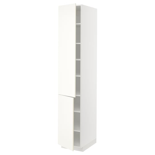 METOD ארון גבוה עם מדפים/2 דלתות, לבן/Vallstena לבן, 40x60x220 ס"מ