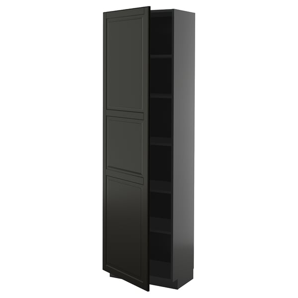 METOD ארון גבוה עם מדפים, שחור-אפור/Bodbyn שחור, 60x37x200 ס"מ