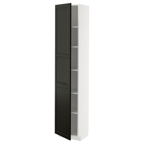 METOD ארון גבוה עם מדפים, לבן/Bodbyn שחור, 40x37x200 ס"מ