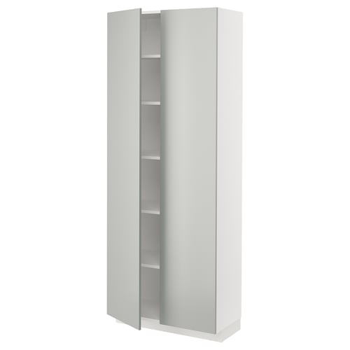 METOD ארון גבוה עם מדפים, לבן/Havstorp אפור בהיר, 80x37x200 ס"מ
