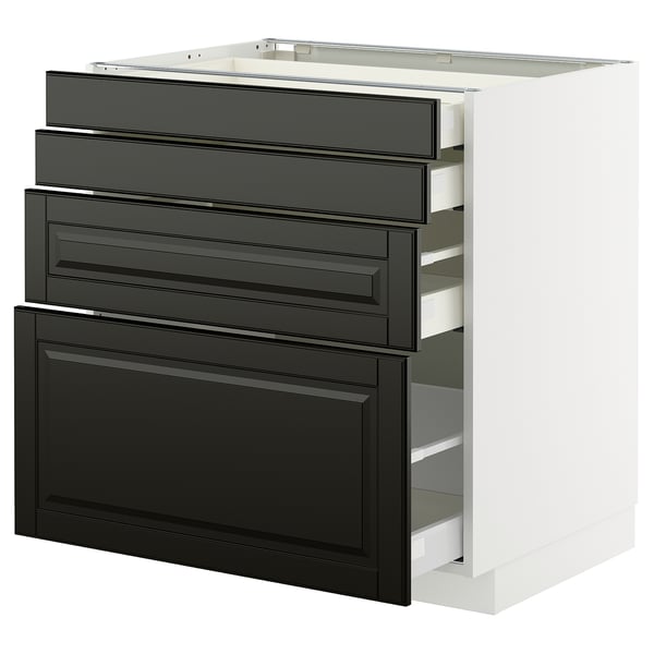 METOD / MAXIMERA ארון תחתון 4 חזיתות/4 מגירות, לבן/Bodbyn שחור, 80x60 ס"מ