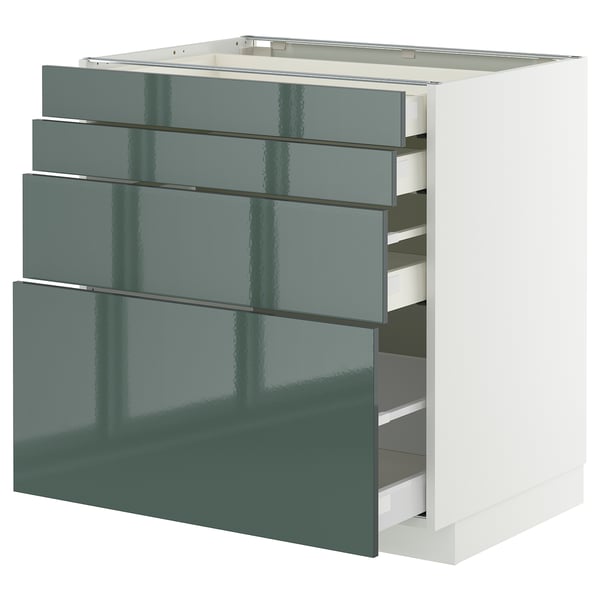 METOD / MAXIMERA ארון תחתון 4 חזיתות/4 מגירות, לבן/Kallarp אפור כהה-ירוק מבריק, 80x60 ס"מ