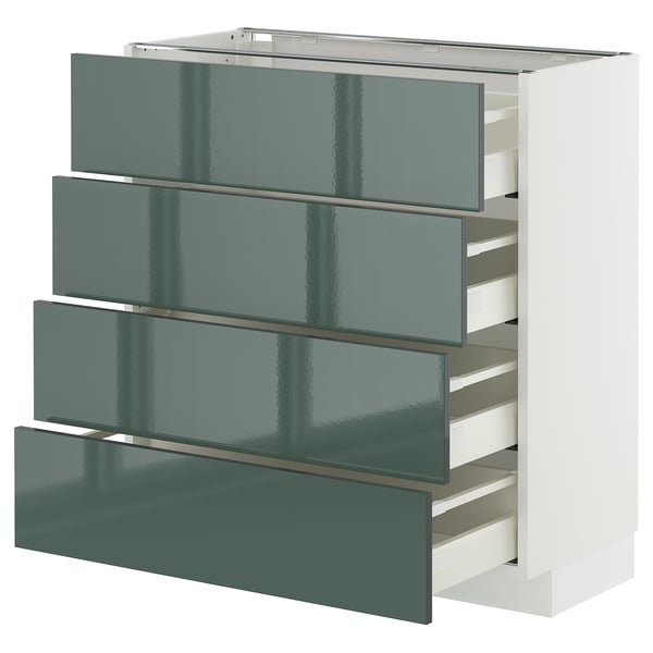 METOD / MAXIMERA ארון תחתון 4 חזיתות/4 מגירות, לבן/Kallarp אפור כהה-ירוק מבריק, 80x37 ס"מ