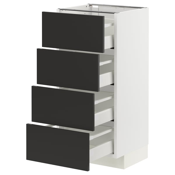METOD / MAXIMERA ארון תחתון 4 חזיתות/4 מגירות, לבן/Nickebo שחור מט, 40x37 ס"מ