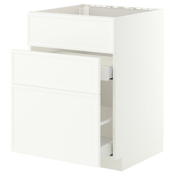 METOD / MAXIMERA ארון תחתון לכיור+3חזיתות/2מגירות, לבן/Aspudden לבן מט, 60x60 ס"מ