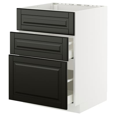 METOD / MAXIMERA ארון תחתון לכיור+3חזיתות/2מגירות, לבן/Bodbyn שחור, ‎60x60 ס"מ‏