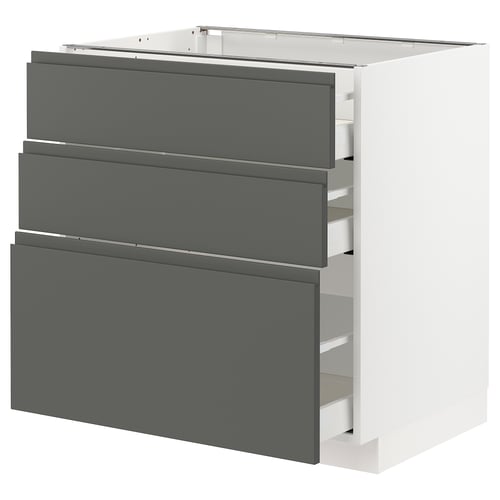 METOD / MAXIMERA ארון תחתון עם 3 מגירות, לבן/Voxtorp אפור כהה, 80x60 ס"מ