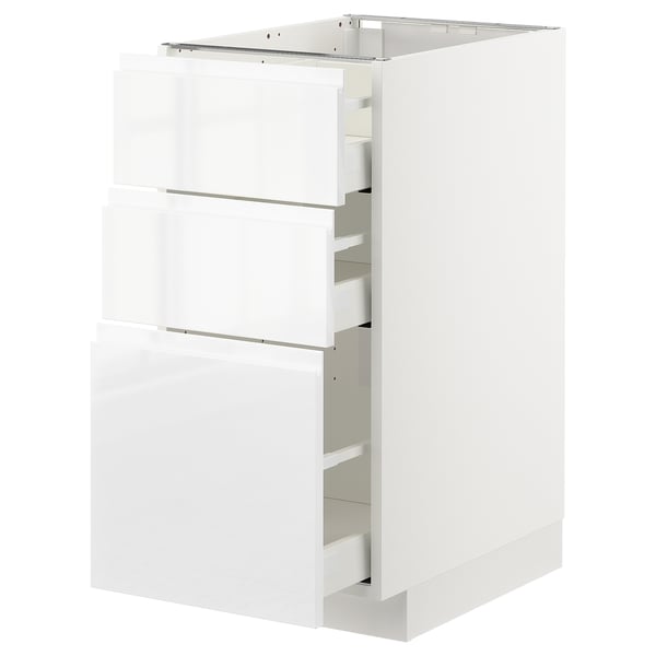 METOD / MAXIMERA ארון תחתון עם 3 מגירות, לבן/Voxtorp מבריק/לבן, 40x60 ס"מ