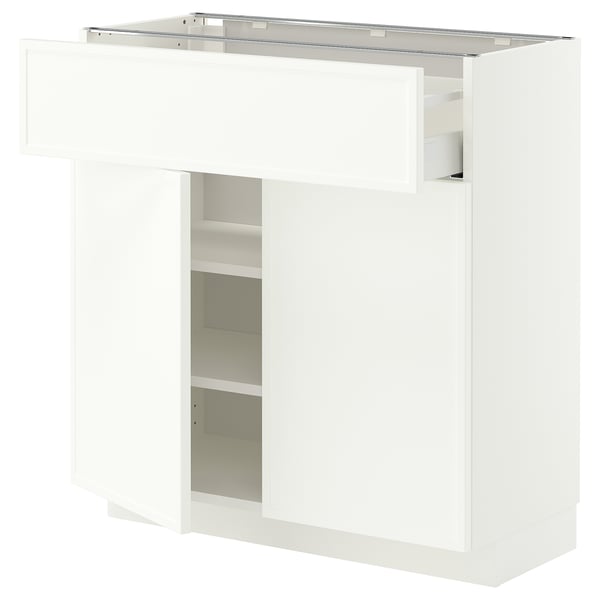 METOD / MAXIMERA ארון תחתון עם מגירה/2 דלתות, לבן/Aspudden לבן מט, 80x37 ס"מ