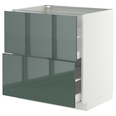 METOD / MAXIMERA ארון תחתון 2 חזיתות/2 מגירות גבוהות, לבן/Kallarp אפור כהה-ירוק מבריק, ‎80x60 ס"מ‏