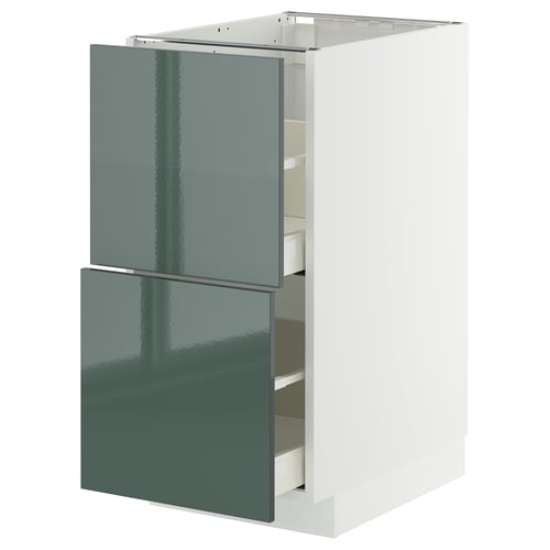 METOD / MAXIMERA ארון תחתון 2 חזיתות/2 מגירות גבוהות, לבן/Kallarp אפור כהה-ירוק מבריק, 40x60 ס"מ