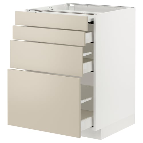 METOD / MAXIMERA ארון תחתון+משטח עבודה נשלף/3 מגירות, לבן/Havstorp בז', 60x60 ס"מ